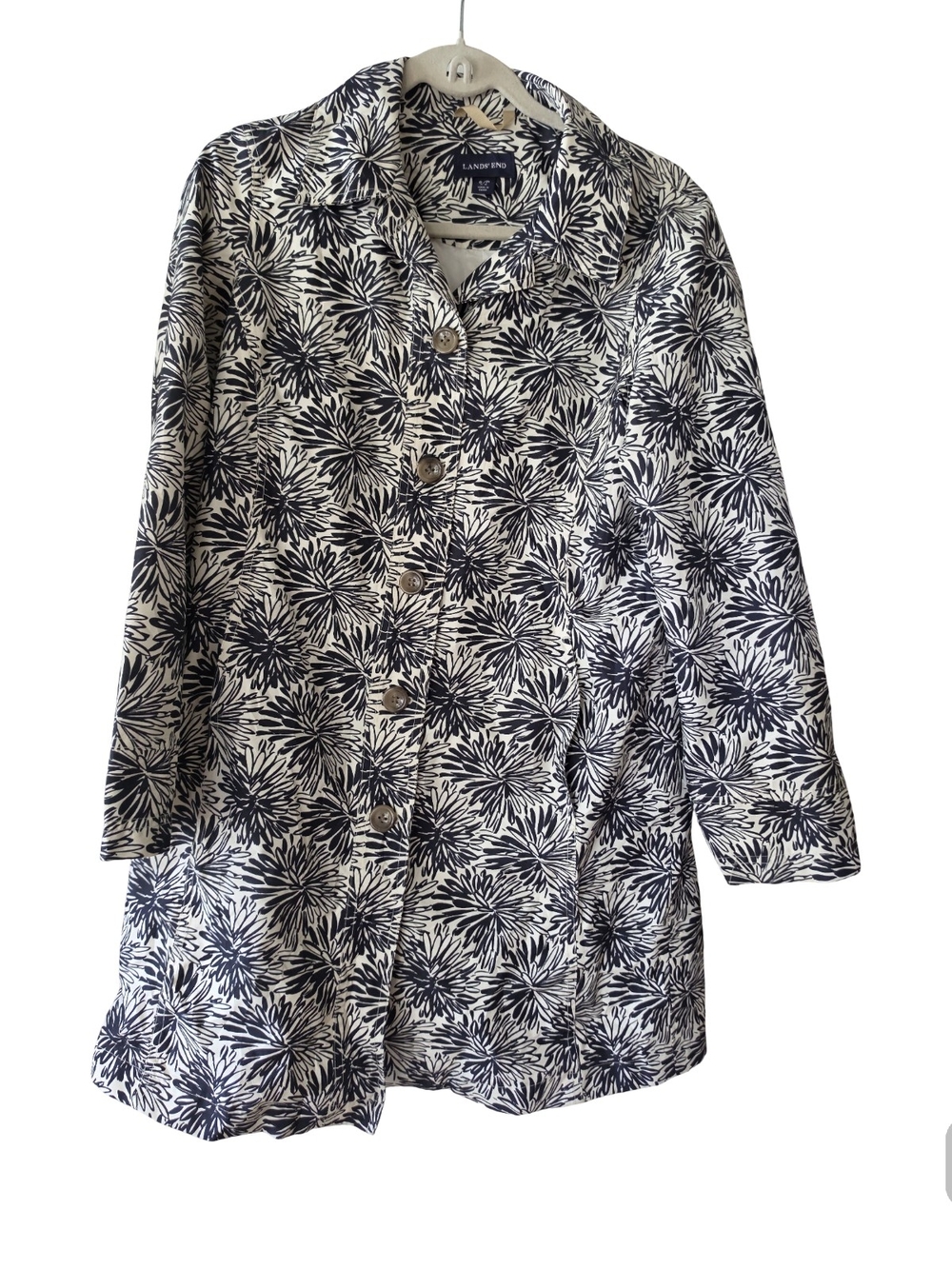 Lands' End Navy & White Floral Button-Front Jacket